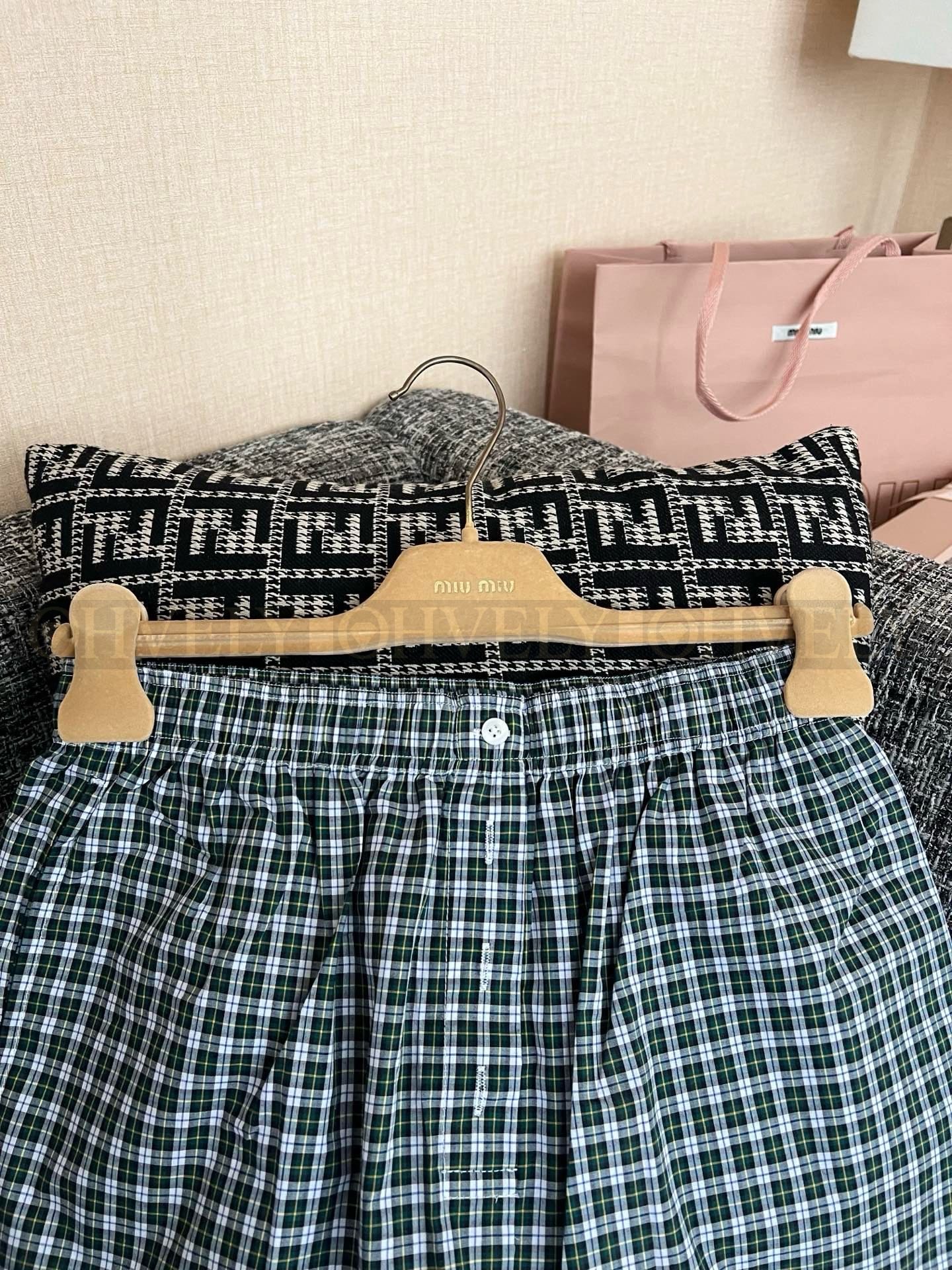 【 ZP버전 】MIU 그린 화이트 체크 미니 스커트 상품 썸네일