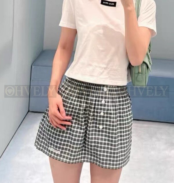 【 ZP버전 】MIU 그린 화이트 체크 미니 스커트