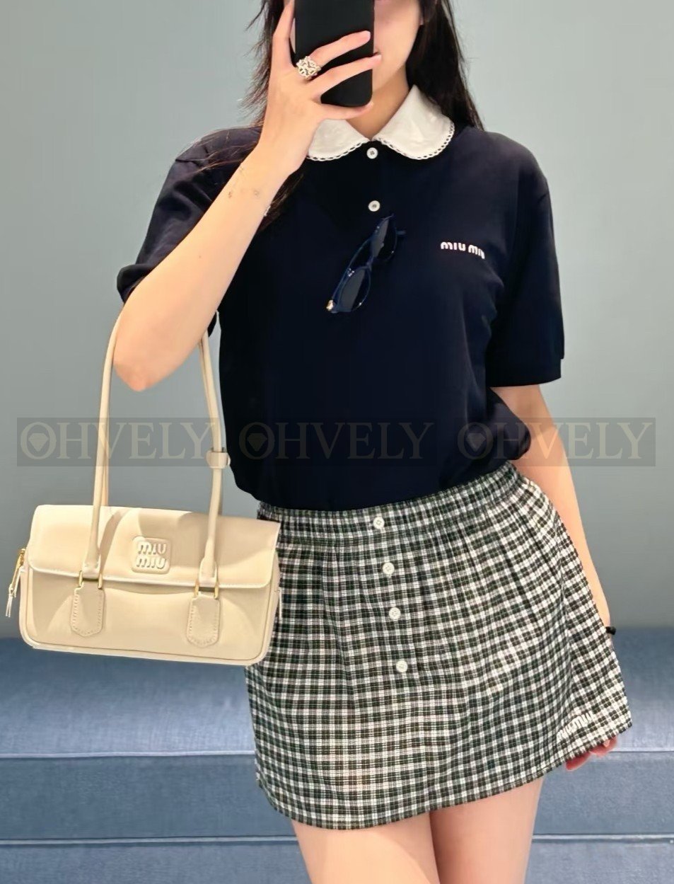 【 ZP버전 】MIU 네이비 칼라 폴로 반팔 티셔츠