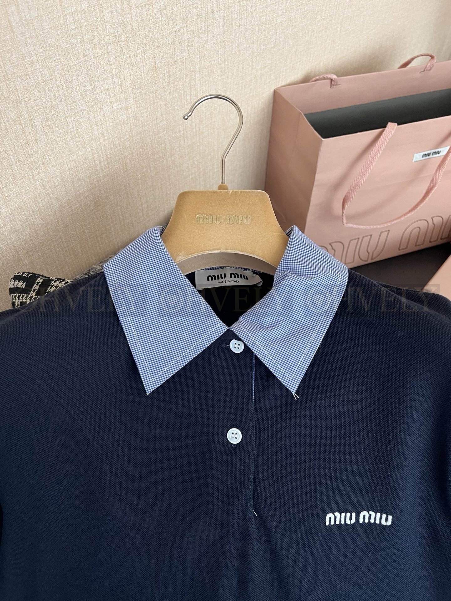 【 ZP버전 】MIU 레이어드 패치워크 폴로 반팔 티셔츠 상품 썸네일
