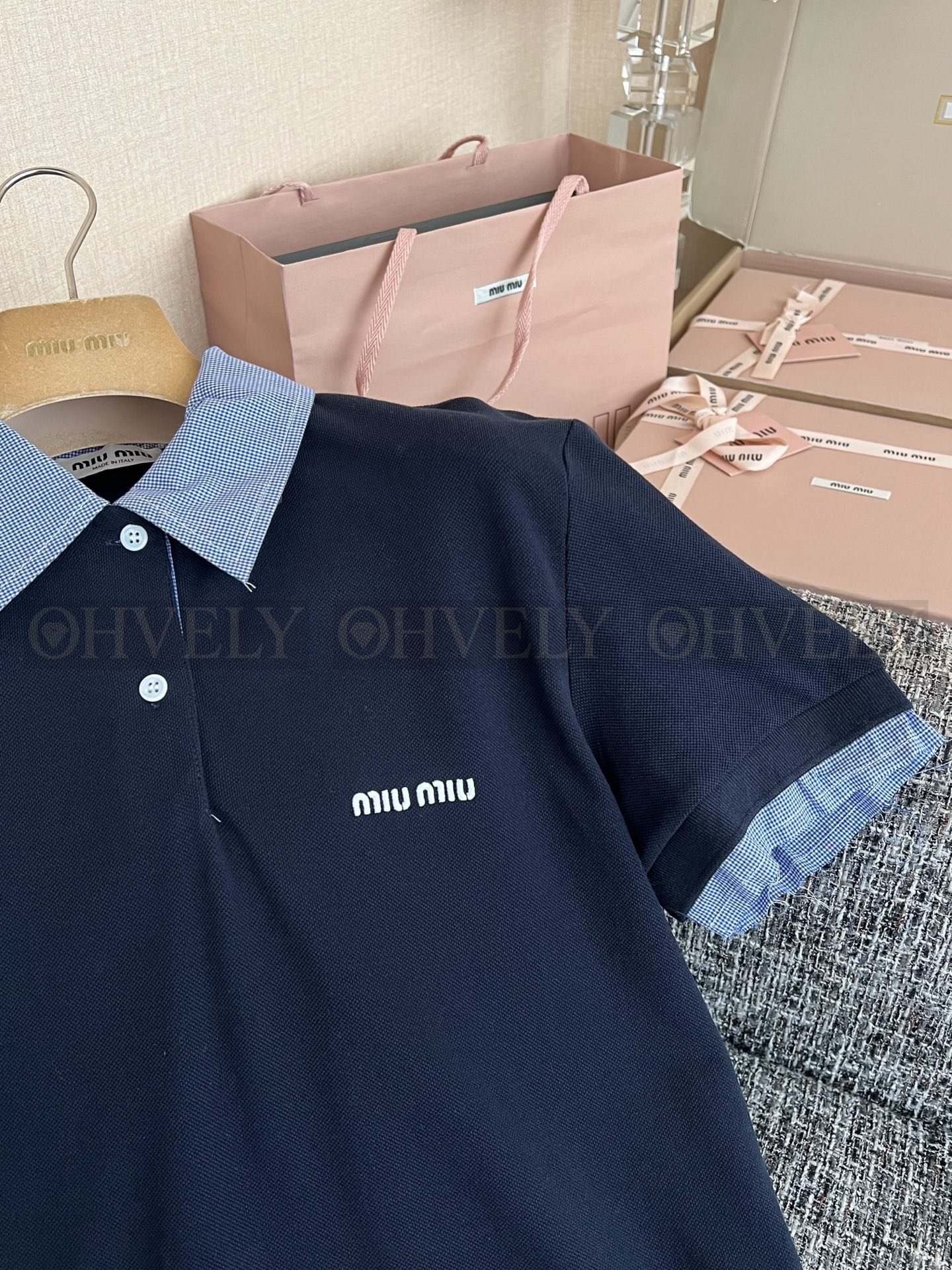 【 ZP버전 】MIU 레이어드 패치워크 폴로 반팔 티셔츠 상품 썸네일