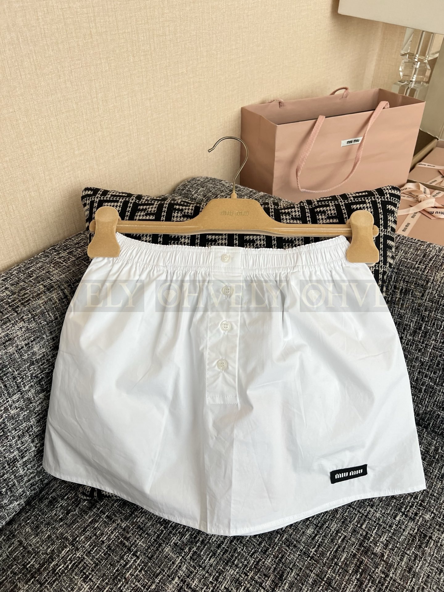 【 ZP버전 】MIU 화이트 밴딩 스커트 상품 썸네일