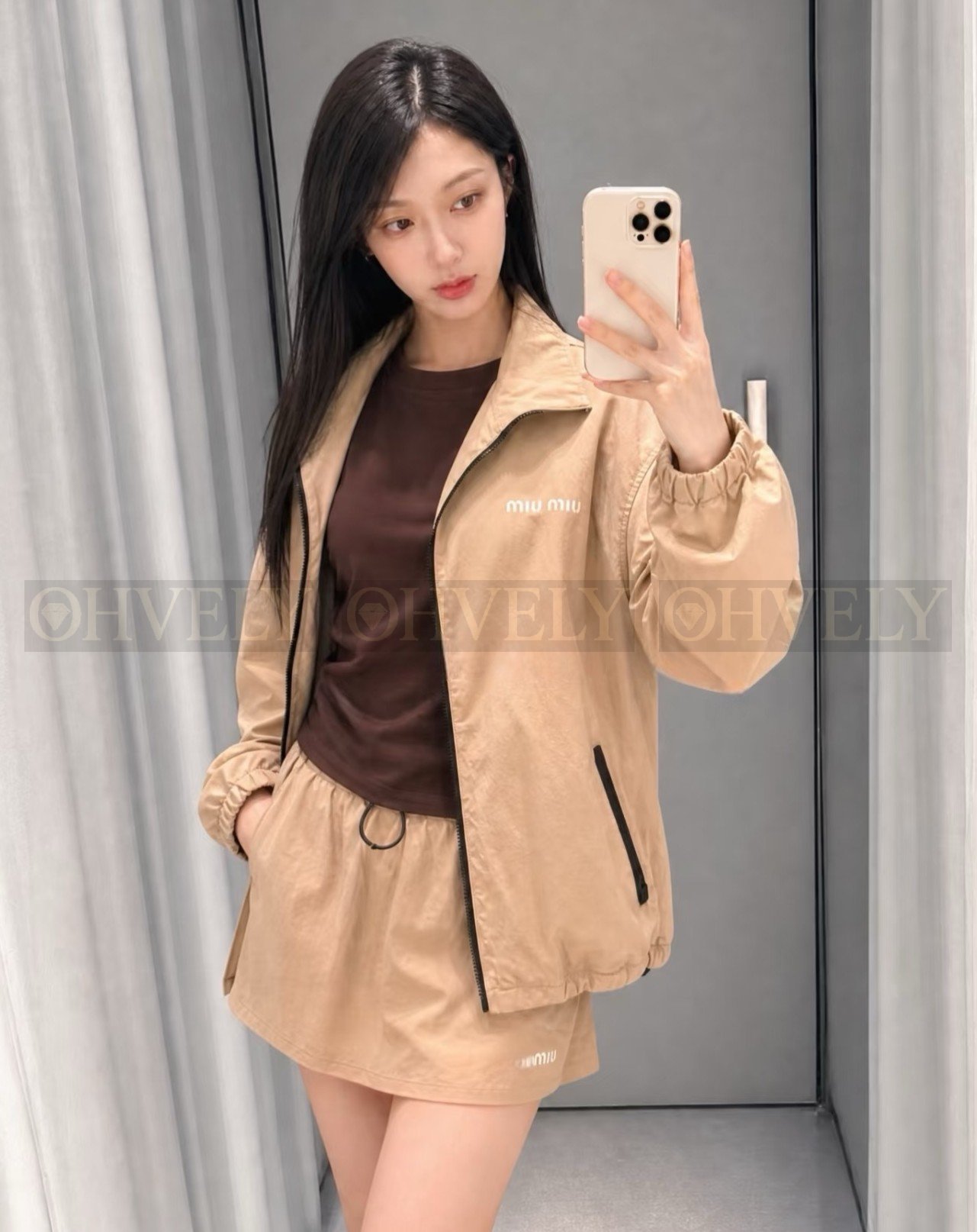 【 ZP버전 】MIU 카키 캐주얼 바람막이 자켓