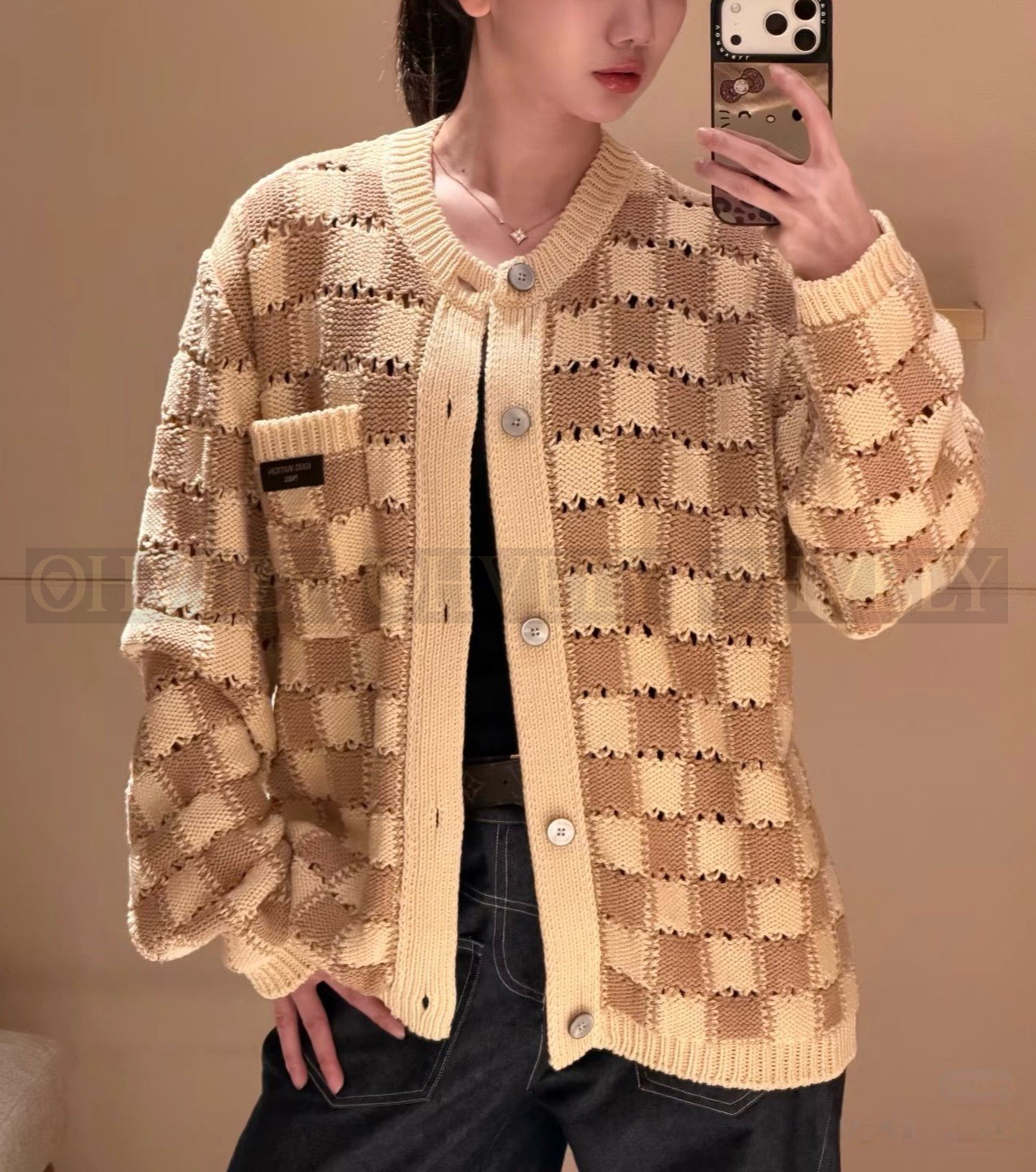 【 ZP버전 】LV 다미에 펀칭 니트 가디건