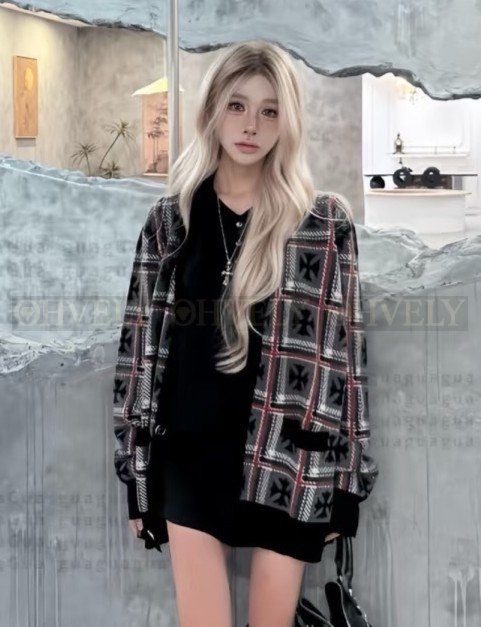 【 ZP버전 】크롬하츠 체크 크로스 니트 가디건 상품 썸네일