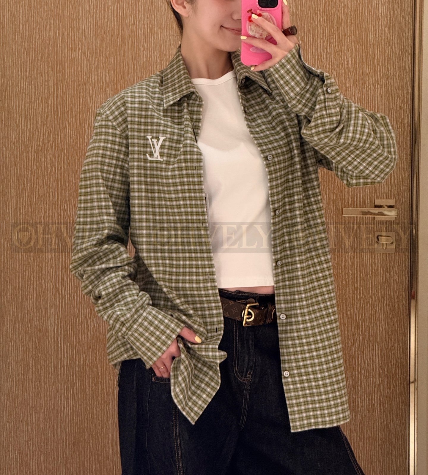【 ZP버전 】LV 자수 체크 롱스리브 셔츠 상품 썸네일