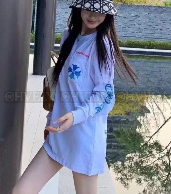 【 ZP버전 】크롬하츠 블루 그라데이션 크로스 긴팔 티셔츠 상품 썸네일
