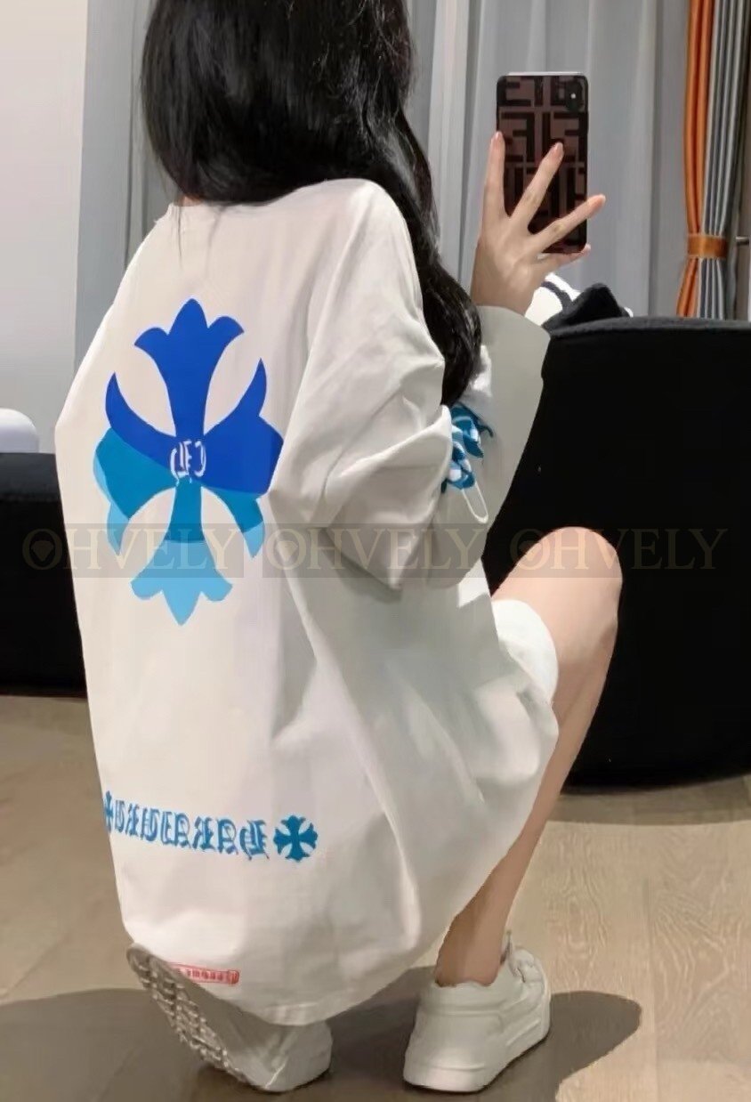 【 ZP버전 】크롬하츠 블루 그라데이션 크로스 긴팔 티셔츠