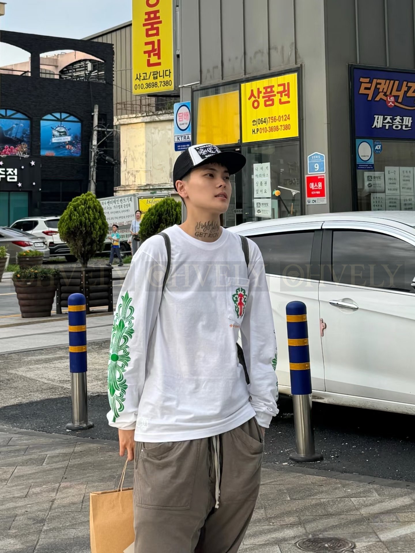 【 ZP버전 】크롬하츠 플로랄 대거 프린트 긴팔 티셔츠