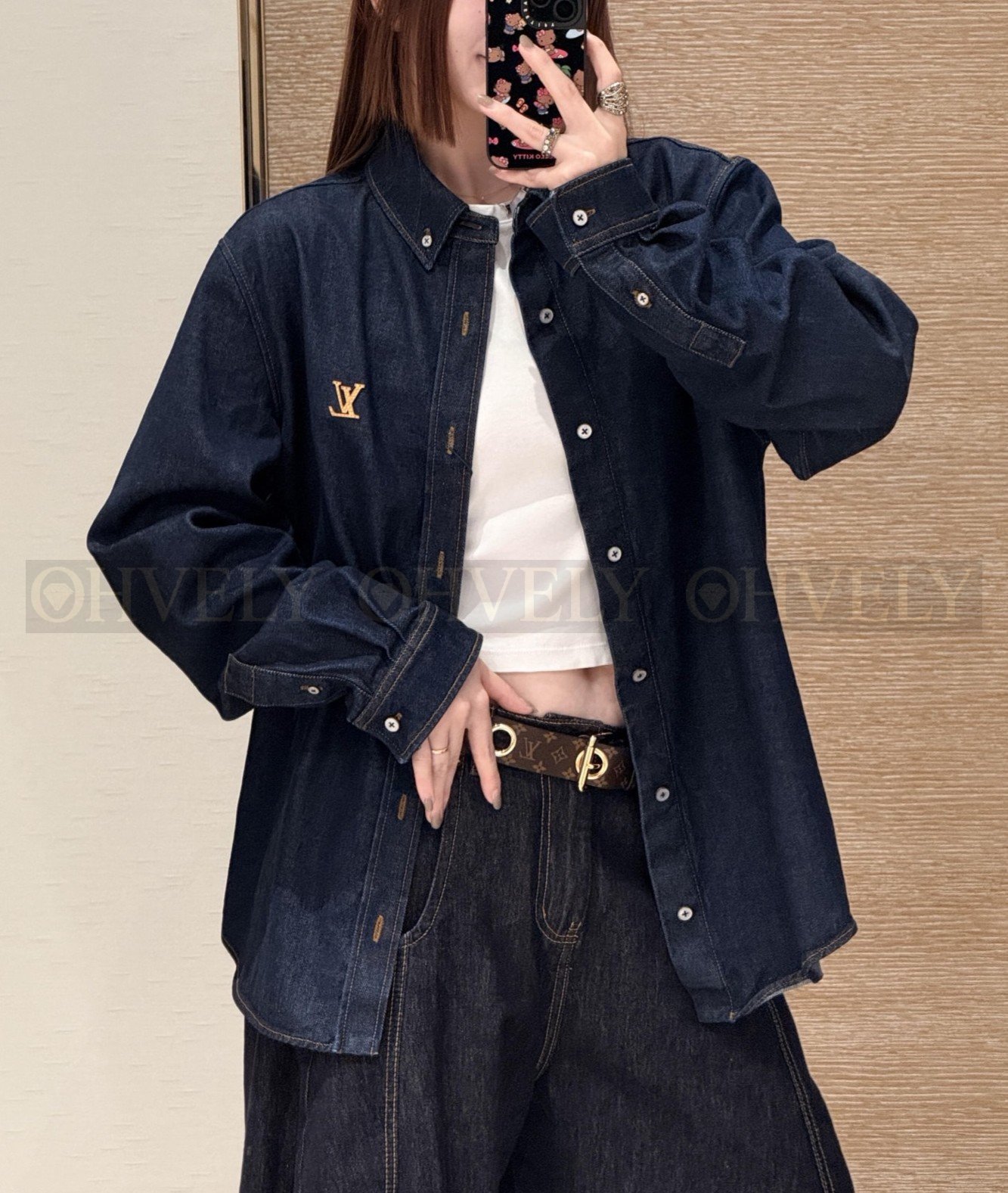 【 ZP버전 】LV 카라 긴팔 데님 셔츠