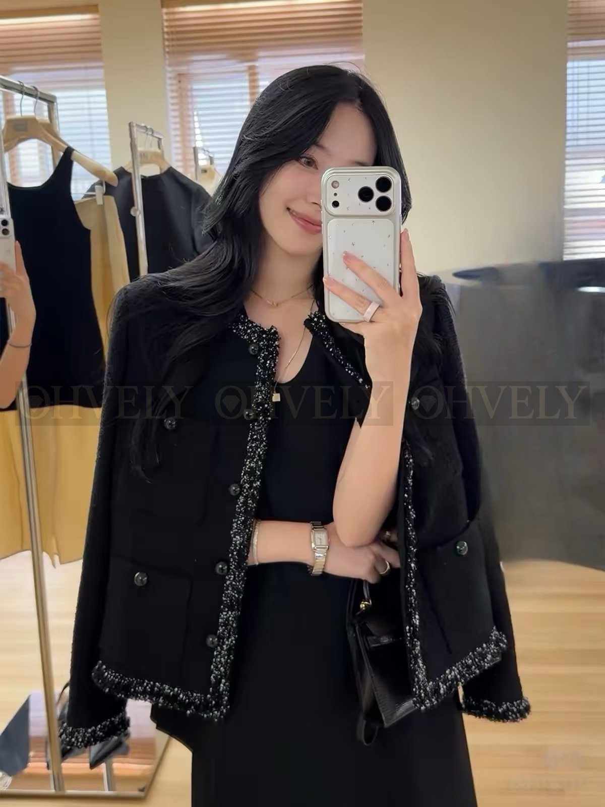 【 ZP버전 】CN 파이핑 편직 블랙 트위드 자켓 상품 썸네일