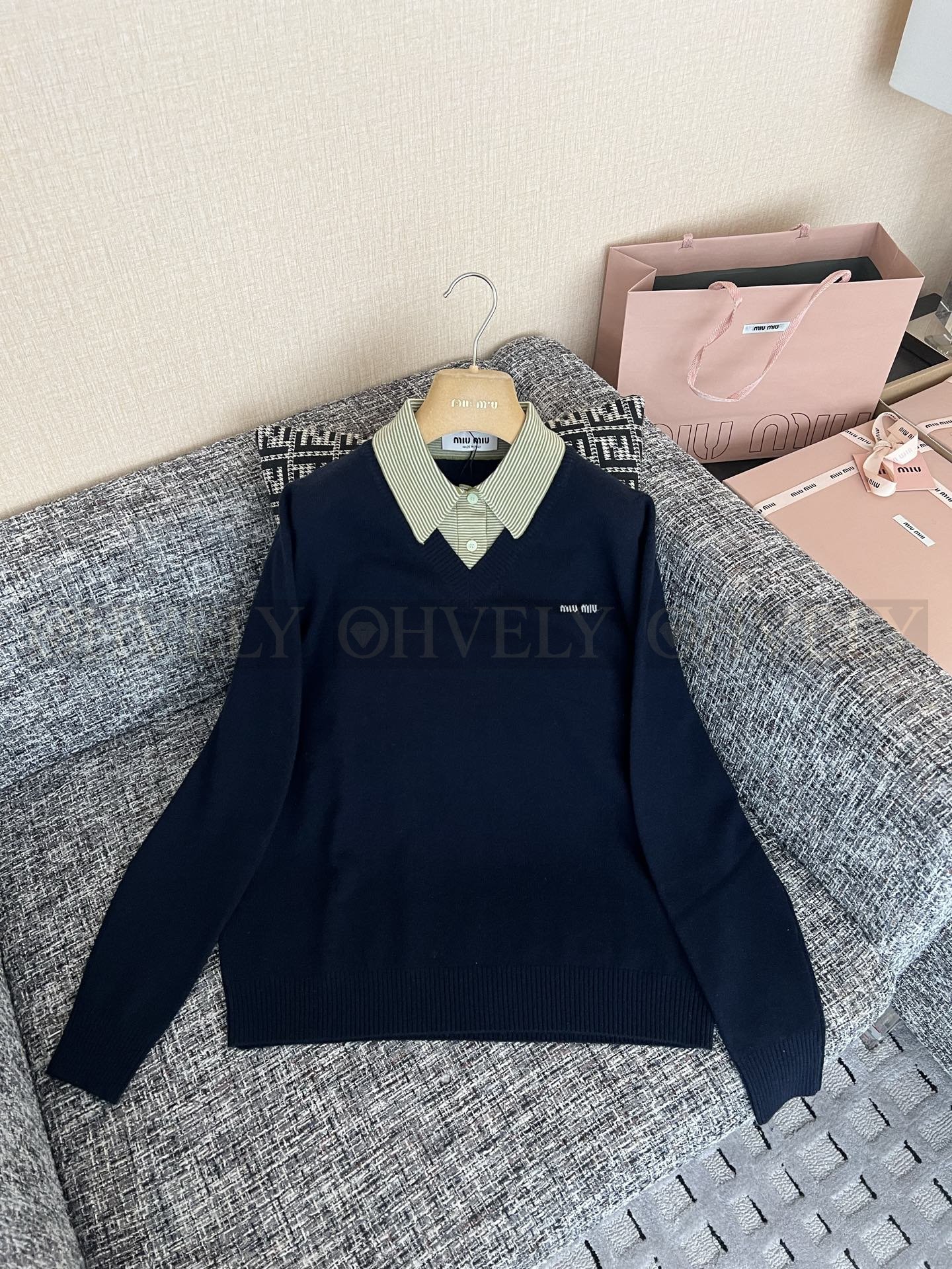 【 ZP버전 】MIU 레이어드 니트 카라 스웨터 상품 썸네일