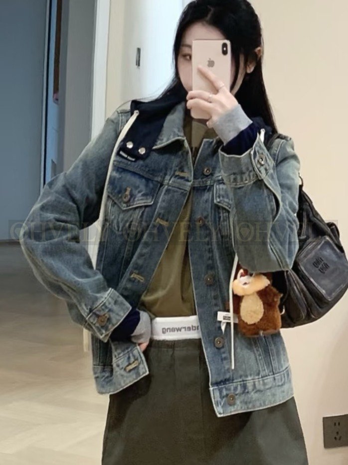 【 ZP버전 】MIU 레이어드 후드 데님 자켓