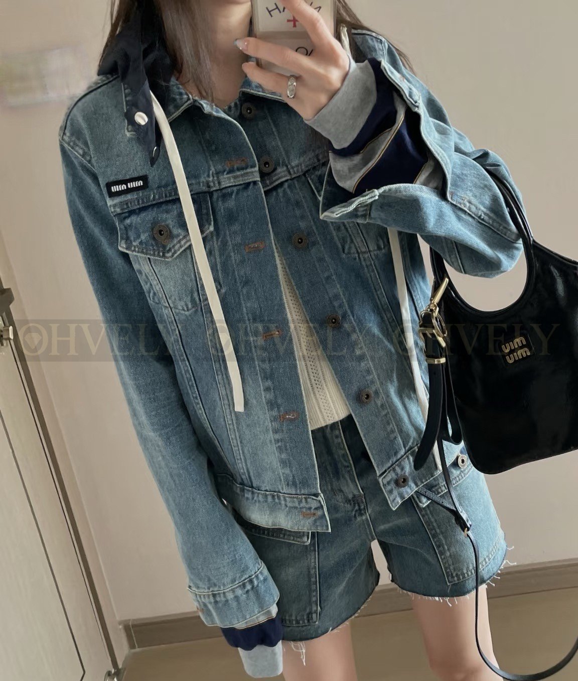 【 ZP버전 】MIU 레이어드 후드 데님 자켓 상품 썸네일