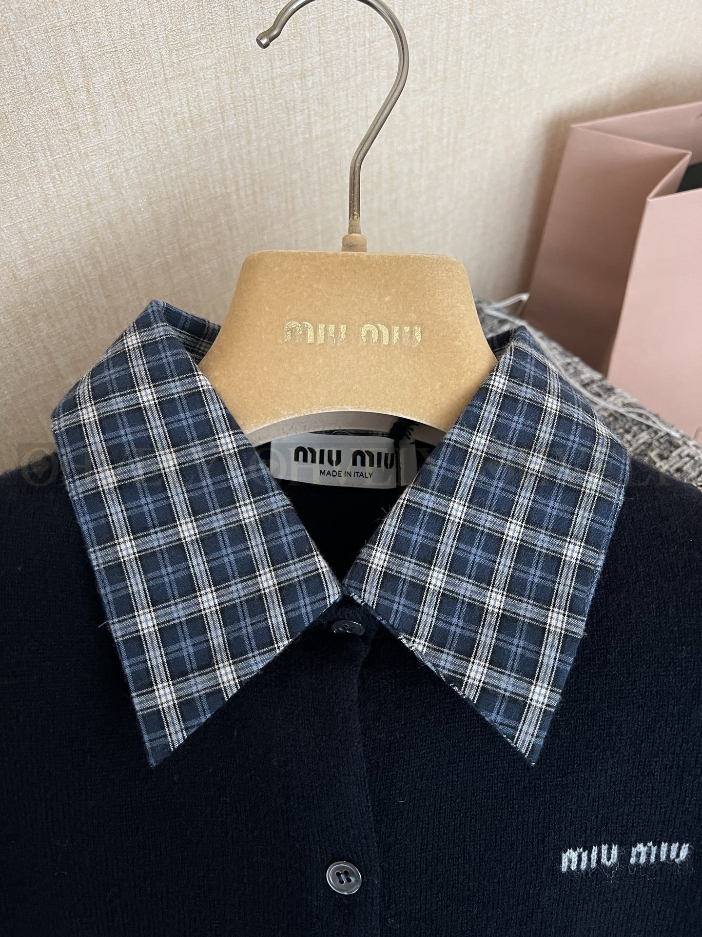 【 ZP버전 】 MIU 프레피 체크 카라 레이어드 니트 가디건 상품 썸네일