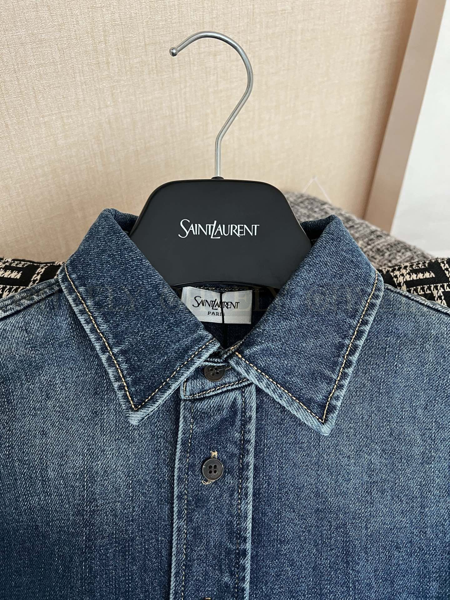 【 ZP버전 】 YSL 골드 로고 라벨 데님 셔츠 상품 썸네일