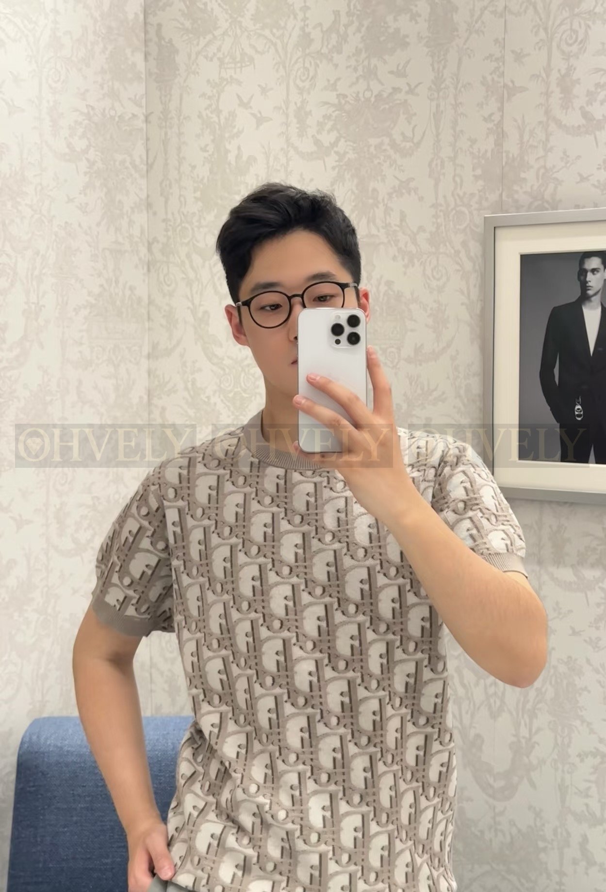 【 ZP버전 】DI 올오버 자카드 카키 반팔 니트 상품 썸네일