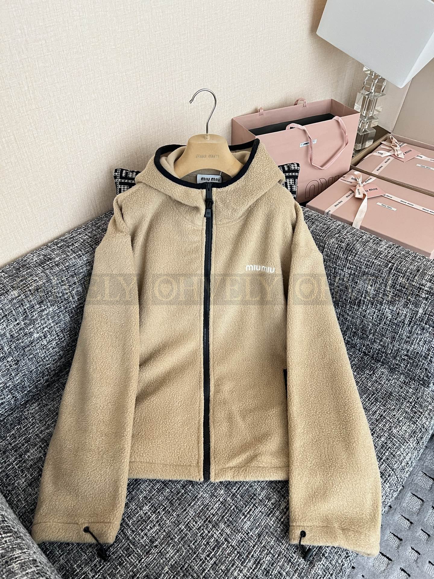 【 ZP버전 】MIU 카멜 후디 플리스 집업 자켓 상품 썸네일